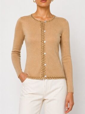 Barneys New York Co-Op Cardigan S Beige Silk Cashmere Knit Designer Top Women's